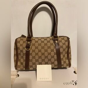 Gucci Mini Boston 130942 GG Canvas x Calf Brown Women's Handbag
